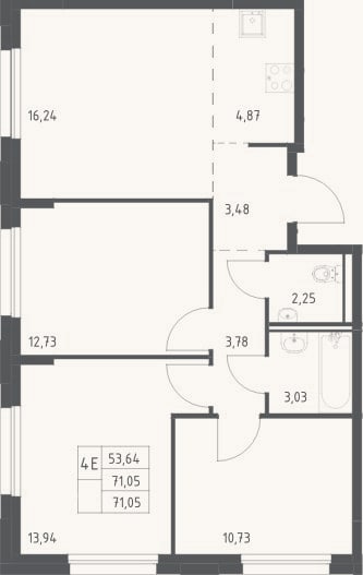 Планировка: 4+ к, 71,1 м²