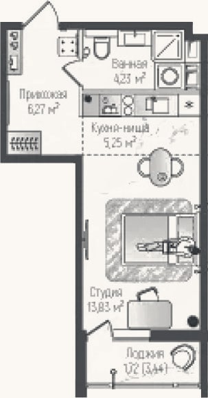 Планировка: Студия, 29,6 м²