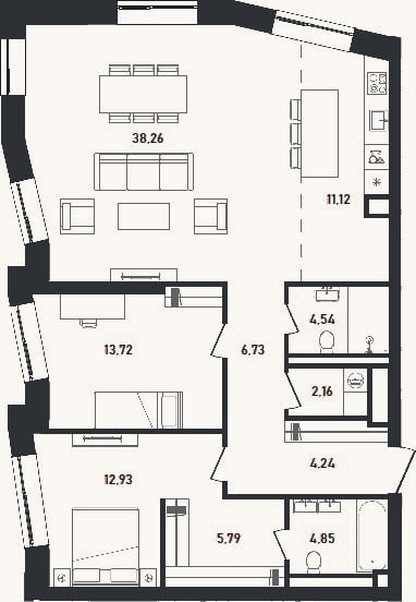 Планировка: 3-к, 104,3 м²