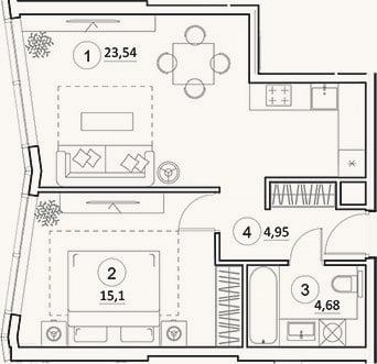 Планировка: 2-к, 48,3 м²