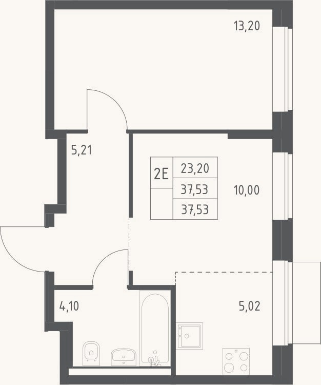 Планировка: 2-к, 37,5 м²