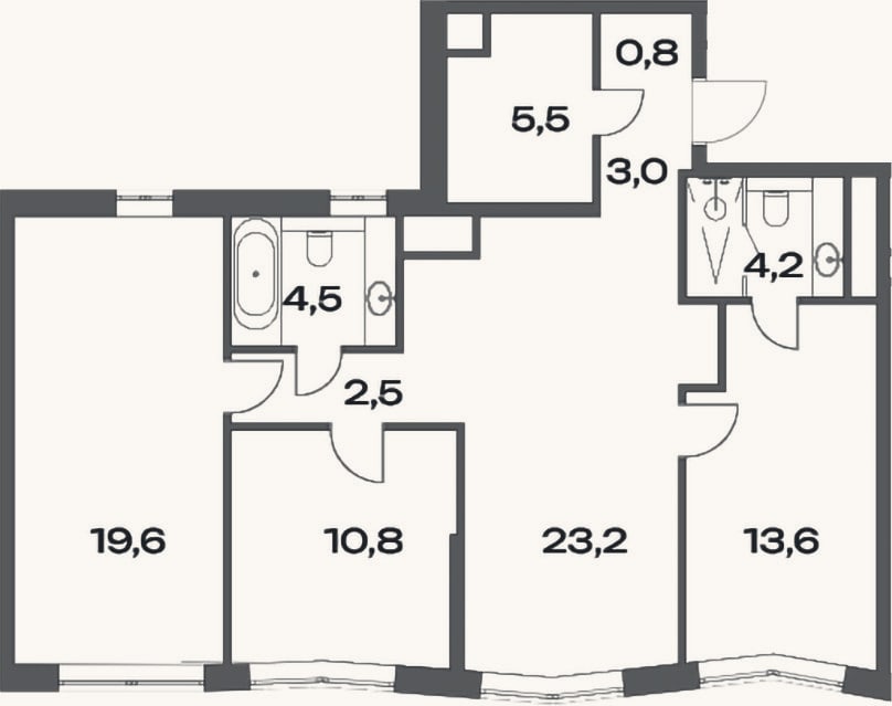 Планировка: 4+ к, 87,7 м²
