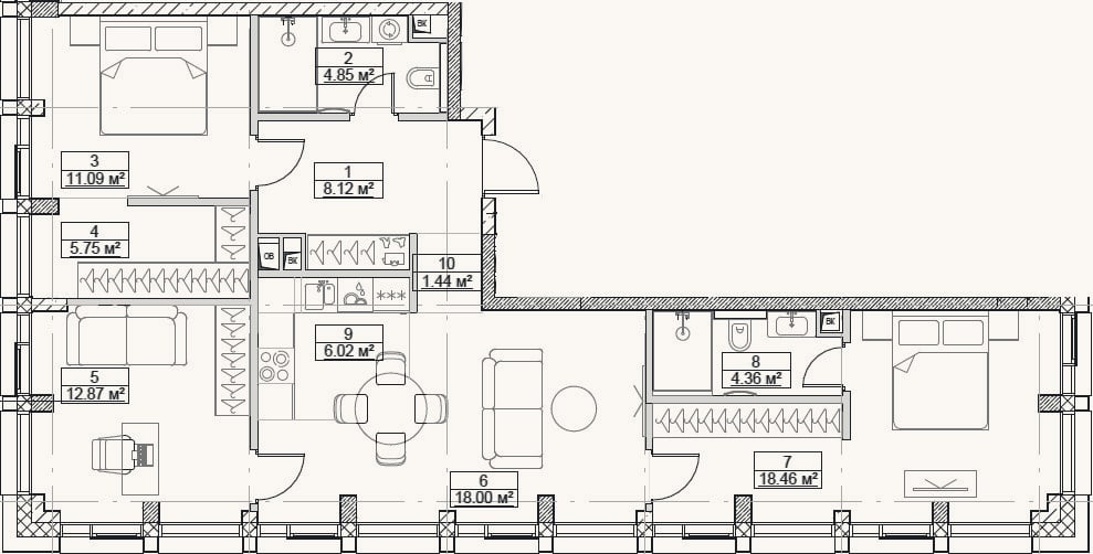 Планировка: 4+ к, 91 м²