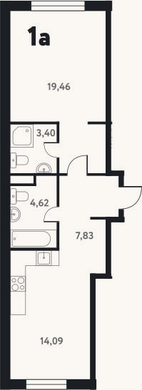 Планировка: 2-к, 49,5 м²