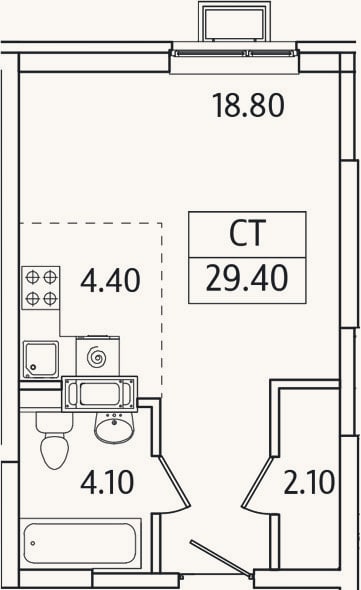 Планировка: Студия, 29,4 м²