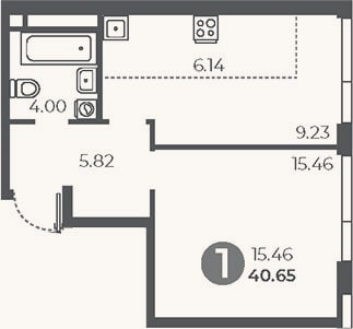 Планировка: 1-к, 40,7 м²