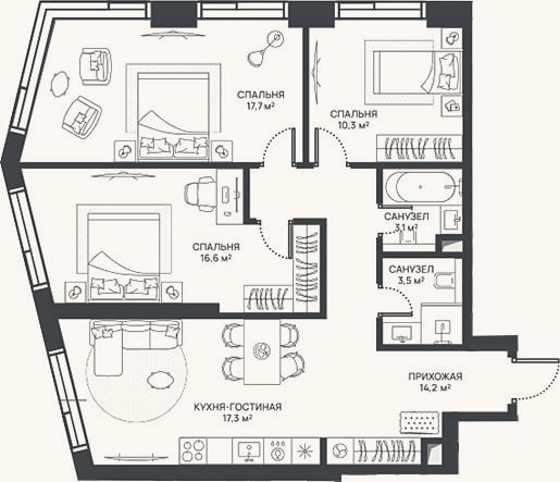 Планировка: 4+ к, 82,7 м²