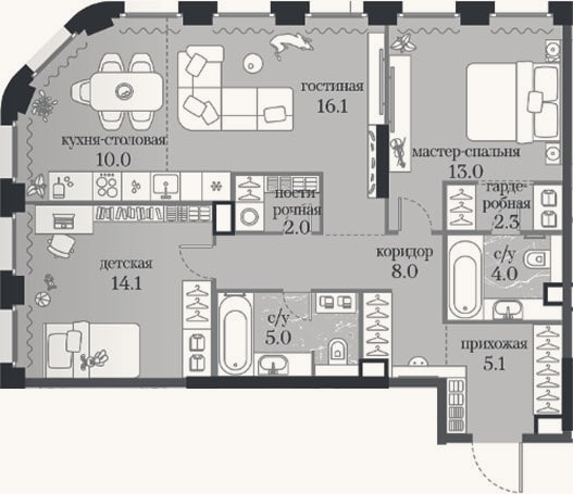 Планировка: 2-к, 79,6 м²