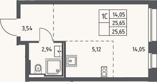 Планировка: Студия, 25,7 м²