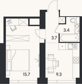 Планировка: 1-к, 32,1 м²