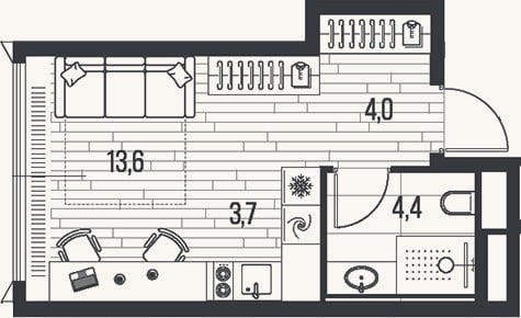 Планировка: Студия, 25,7 м²