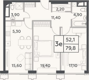 Планировка: 3-к, 79,8 м²