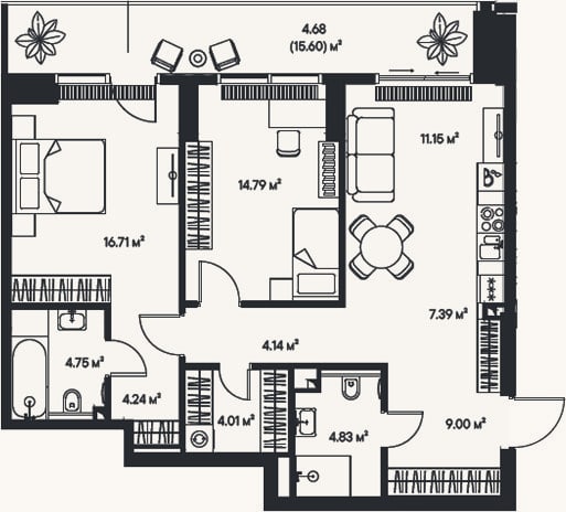 Планировка: 3-к, 81 м²