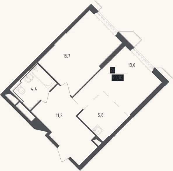Планировка: 2-к, 51,5 м²