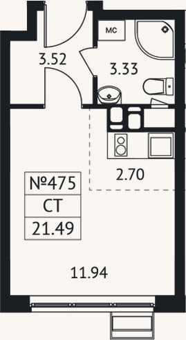 Планировка: Студия, 21,5 м²