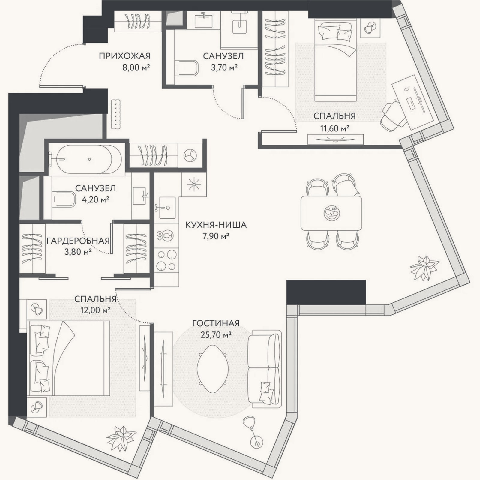 Планировка: 3-к, 78,7 м²