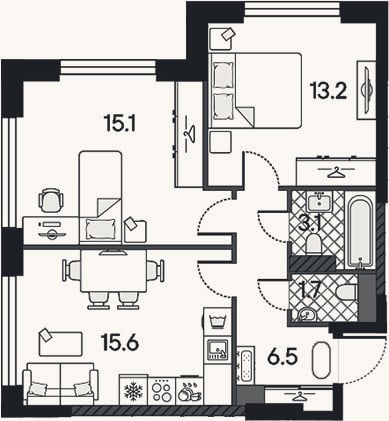 Планировка: 3-к, 55,2 м²