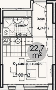 Планировка: Студия, 22,7 м²