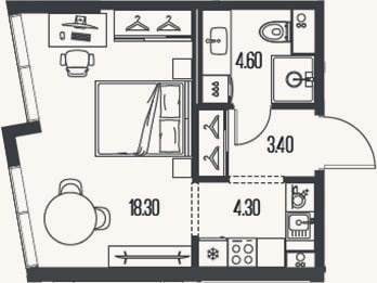 Планировка: Студия, 30,6 м²