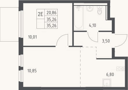 Планировка: 2-к, 35,3 м²
