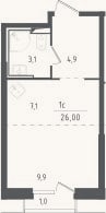 Планировка: Студия, 25 м²