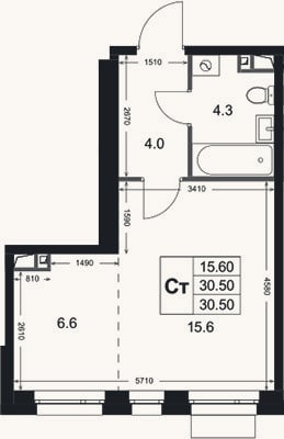 Планировка: Студия, 30,5 м²