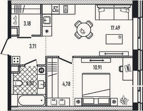Планировка: 2-к, 45,1 м²