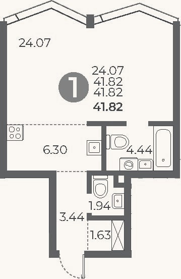 Планировка: Студия, 41,8 м²
