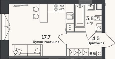 Планировка: Студия, 26 м²