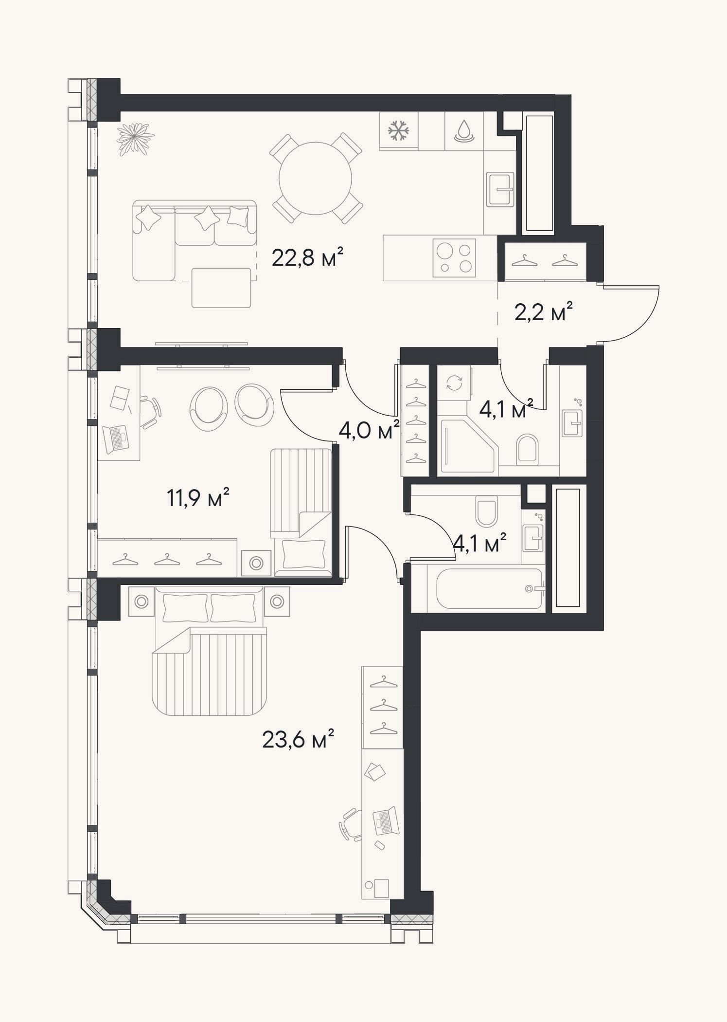 Планировка: 2-к, 72,7 м²