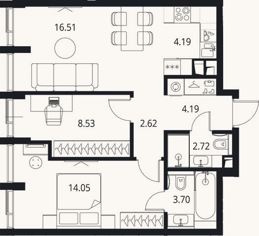 Планировка: 3-к, 56,5 м²