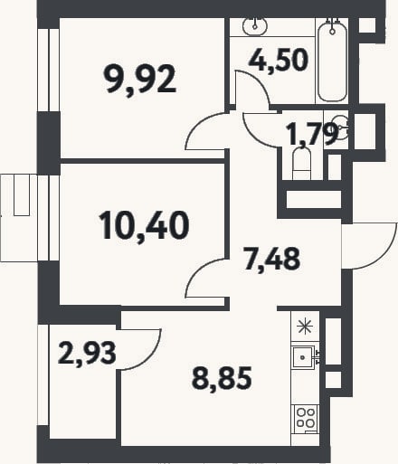 Планировка: 2-к, 45,6 м²