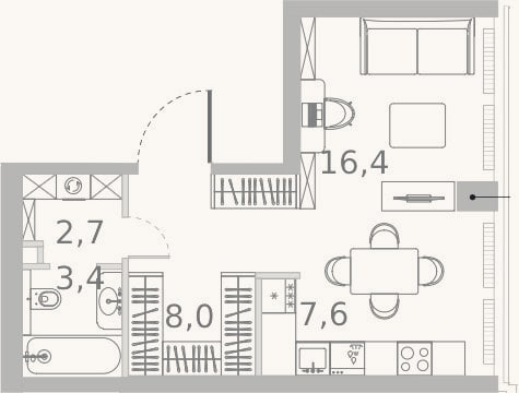 Планировка: Студия, 38,1 м²