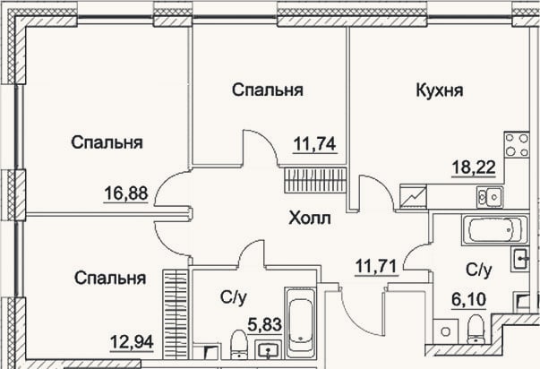 Планировка: 4+ к, 83,4 м²