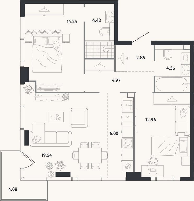 Планировка: 2-к, 69,5 м²