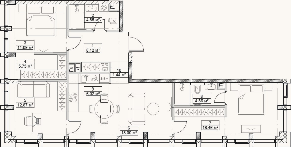 Планировка: 4+ к, 91 м²