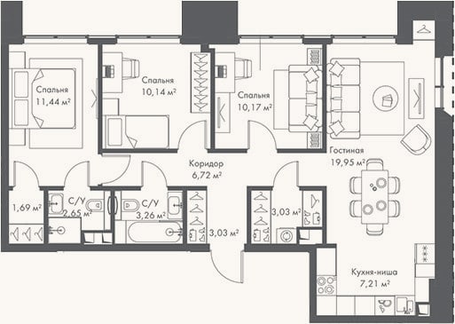 Планировка: 4+ к, 79,3 м²