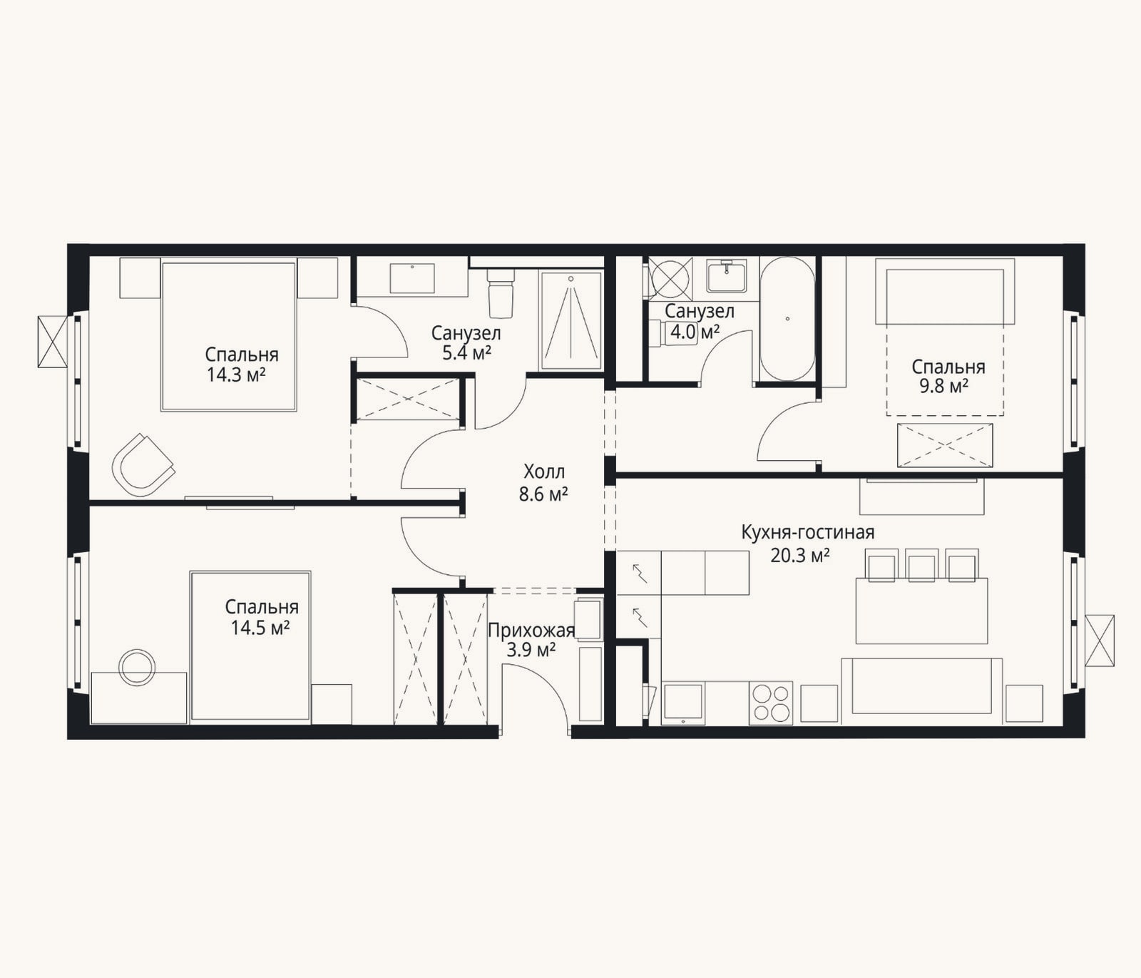 Планировка: 4+ к, 80,8 м²
