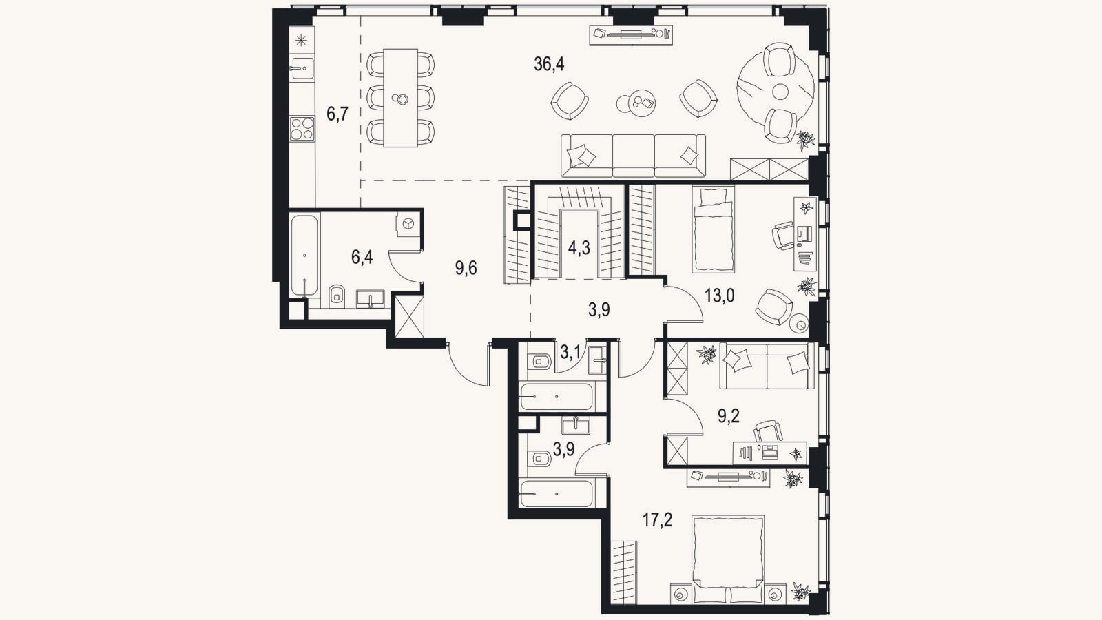 Планировка: 4+ к, 115,1 м²