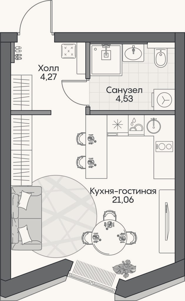 Планировка: Студия, 29,4 м²