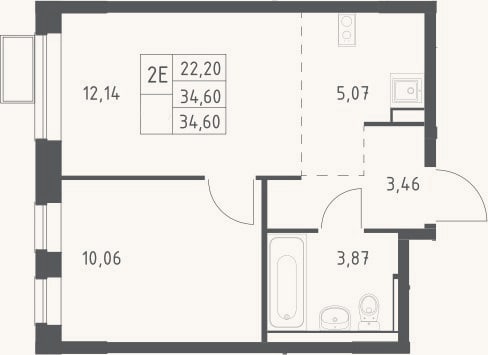 Планировка: 2-к, 34,6 м²