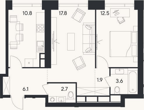 Планировка: 2-к, 55,4 м²