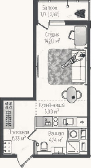 Планировка: Студия, 29,8 м²