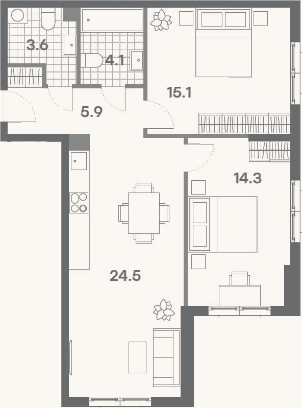 Планировка: 3-к, 67,5 м²