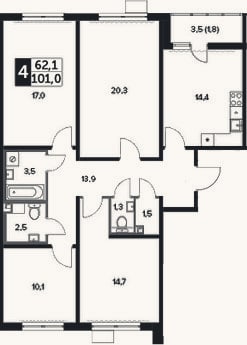Планировка: 4+ к, 100,7 м²