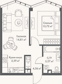 Планировка: 2-к, 44 м²