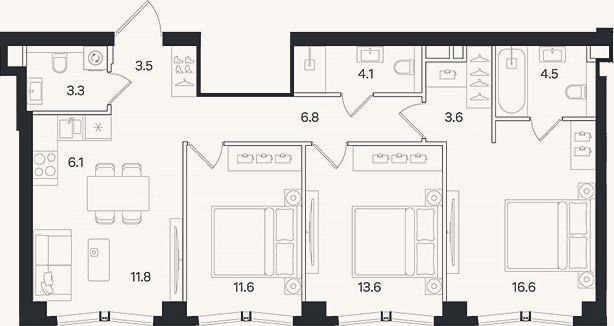 Планировка: 4+ к, 85,5 м²