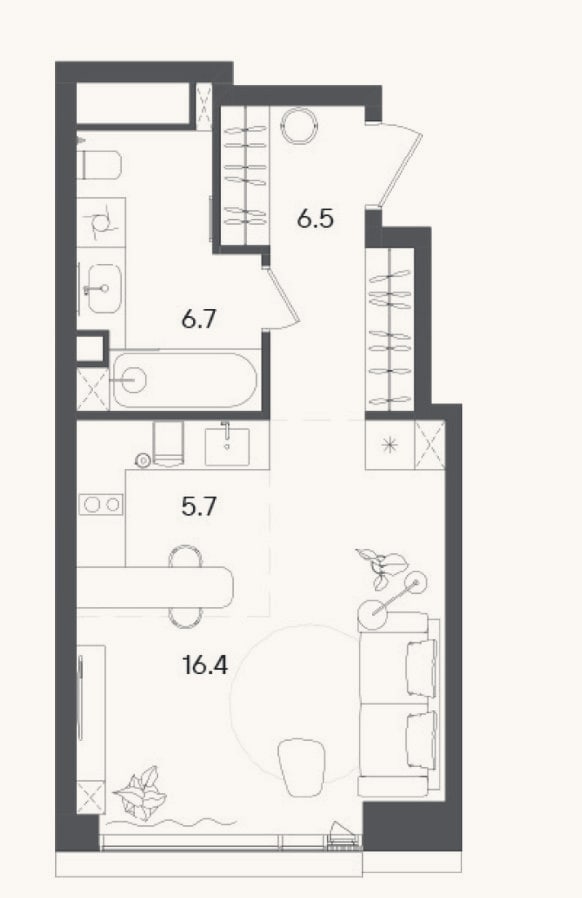Планировка: Студия, 35,3 м²