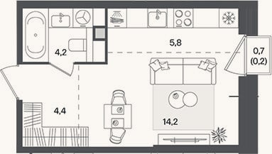 Планировка: Студия, 29,1 м²
