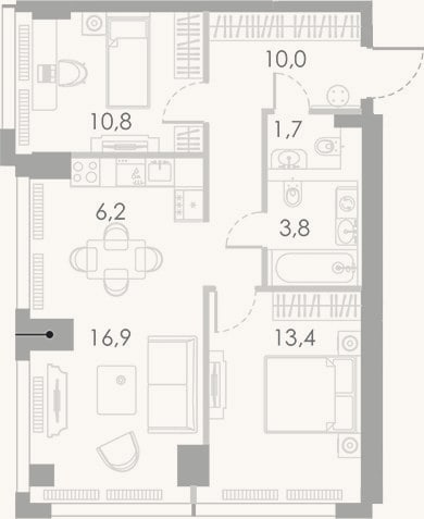 Планировка: 3-к, 62,8 м²